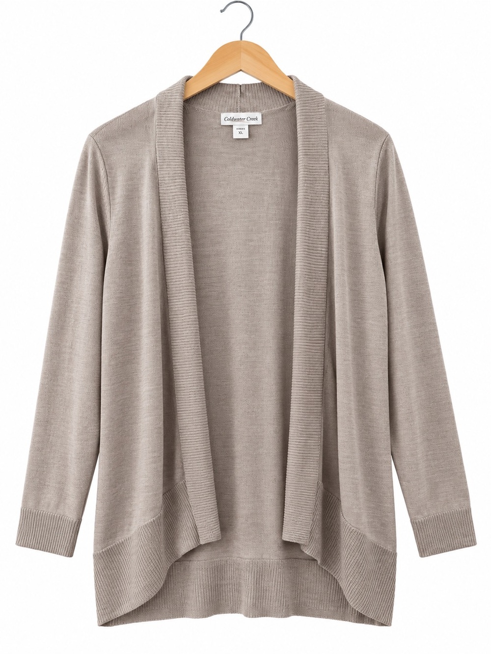 Coldwater Creek Open-Front Taupe Knit Cardigan